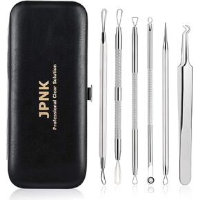 JPNK Blackhead Remover Tool Comedones Extractor Acne Removal Kit for Blemish, Whitehead Popping, 6 Pcs Zit Removing for Nose Face Tools with a Leather Bag