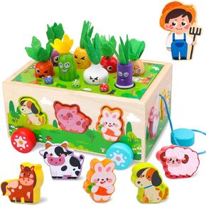 Montessori Toys for 1-3 Year Old Girls Boys|Birthday Gifts for 1 Year Old Girl|Shape Sorting Toys with Game Map|Wood Animal Farm Baby Toys for Baby 1+ 1-2 First Birthday Girl Easter Gifts