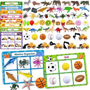 XIPEGPA Sorting Game with 8 Themes Ball Games Wild Animals Dinosaurs Insects Sea Animals Fruits Food and Engineering Vehicles Develop Fine Motor Skills and Curiosity Ideal Educational Learning Gift