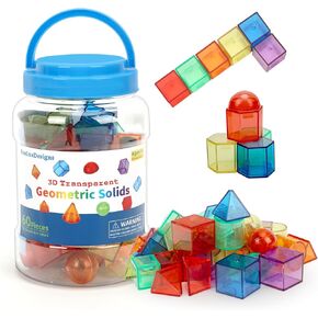 60 Pcs 3D Shapes for Teaching - Geometric Solids and Geometry Manipulatives for Classroom, Light Table Manipulatives,Translucent Toy for Light Table Accessories and Manipulatives
