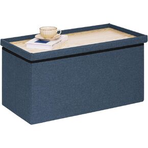 PINPLUS Folding Storage Ottoman Bench,Storage Ottoman with Lid Tray, 30 inches Ottoman Coffee Table Cube Chair Foot Rest Stool Storage Toy Chest for Living Room Bedroom, Holds up to 550 lb