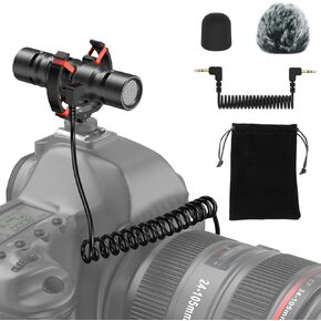 Microphone for Camera, DoubleMic Two-Sided Supercardioid Video Shotgun Microphone for iPhone, Android, Smartphones or DSLR Camera - Dual Capsule External Mic for Vlogging, Interviews, ,Recording