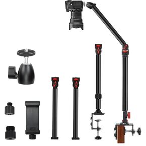 Overhead Camera Desk Mount Stand,3-Section Desktop Camera Microphone Lighting Flexible Overhead Webcam Stand with Boom Arm,C-Clamp Desk Mount for DSLR Camera/Webcam/Lights