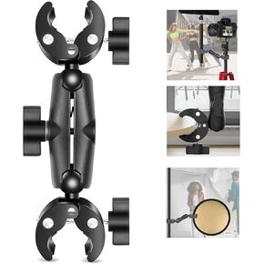 Super Clamp Dualheads Crab Clamp, Action Camera Mount Crab Plier Clip Bracket Magic Arm 360 Rotation Double Ball Head Umbrella Clamp for Motorcycle/Cross Bars/Photography Light Stand/Photo Boom Stand