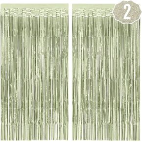 xo, Fetti Party Decorations Sage Green Foil Curtain - Set of 2 | Bachelorette Party Supplies, Cute Birthday Queen Photo Booth, Bach Martini Decor, Bridal Shower Backdrop