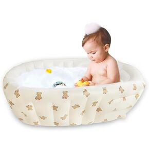 Inflatable Baby Bathtub with Built in Pump, Collapsible Safe Baby Bathtub for Newborns and Baby, Non-Slip Travel Mini Swimming Pool for Babies 0-5 Years Old - Bear