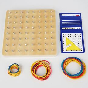 Wooden Geoboard - Montessori Toys for 3~6 Year Old Kids and Toddlers, Educational Toy with 24 Pattern Cards and 60 Rubber Bands to Create Figures, Brain Teaser STEM Toy Geo Board
