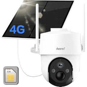 ARENTI 4G LTE Cellular Security Camera No WiFi, Solar Camera Outdoor Wireless for Home Security, 2K Color Night Vision, 360° Live Feed, PIR Motion Sensor, 2 Way Talk (Includes SIM Card)