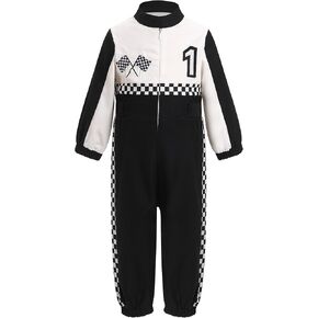 IBTOM CASTLE Toddler Boys Girls 1st 2nd Birthday Outfits Race Car Driver Costume Long Sleeve Romper Halloween Racer Jumpsuit
