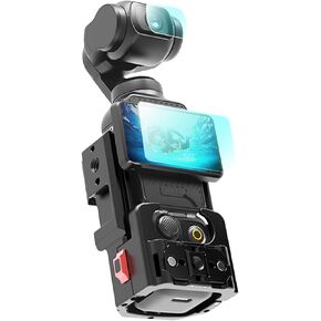 Aluminum Protective Cage for DJI Osmo Pocket 3 Camera, 9H Tempered Glass Screen Protector & Extended Mounting Bracket Frame with Cold Shoe Mount, Expansion Adapter Accessories for DJI Osmo Pocket 3