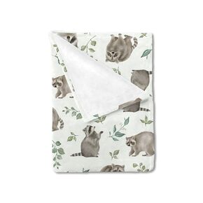 Watercolor Raccoon Green Leaves Baby Blanket for Boy Girl Raccoon Boho Retro Leaf Flannel Swaddle Blanket Soft Receiving Blankets for Toddler Baby Nursery Bed Blanket Stroller Crib Playmat 30x40