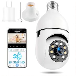 Light Bulb Security Camera, 5G WiFi Security Cameras, 2K, Light Socket, Wireless, 360° Bulb Cameras for Home Security Outside Indoor, Motion Detection, Siren Alarm, Two Way Talk, Color Night Vision.