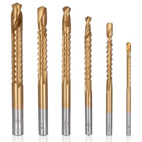 6 Pack Titanium Coated HSS Twist Drill Bit Set 3-8mm Side Cutting Drill Bit Hex Shank Serrated Cutting Drill Bit Woodworking Tools for Plastic Metal Wood Hole