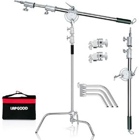 C Stand with Boom Arm Photography, 100% Stainless Steel Heavy Duty C-Stand Light Stand,Max Height 10.8ft/330cm with Max Length 8ft/245cm Holding Arm for Studio Monolight, Softbox, Reflector