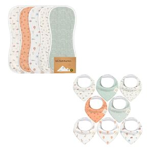 KeaBabies 5-Pack Muslin Baby Burp Cloths and 8-Pack Baby Bandana Drool Bibs - Cotton Burp Cloth - Stylish Unisex Bandana Bibs