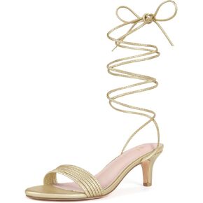 Allegra K Women's Strappy Open Toe Lace Up Kitten Heels Sandals