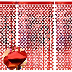 3 Pack Heart Foil Fringe Curtain for Valentines Party Favors, 3.3 X 6.6 ft Valentine Party Curtain Tinsel Steamer Backdrop Deoration for Valentine Theme Birthday Decor Valentines Party Supplies