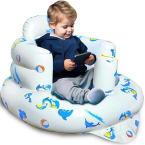 Inflatable Baby Seat for Babies 3-36 Months Built-in Air Pump Toddler Floor Seat with Back Support for Sitting Up Portable Blow Up Baby for Feeding Shower and Playtime (Dolphin)