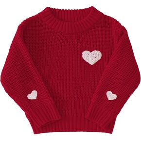 BOUTIKOME Valentines Day Sweater Toddler Baby Girl Boy Heart Shirts Embroidery Knit Tops Spring Clothes Warm Winter Pullover in Kuwait