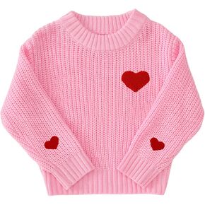 BOUTIKOME Valentines Day Sweater Toddler Baby Girl Boy Heart Shirts Embroidery Knit Tops Spring Clothes Warm Winter Pullover