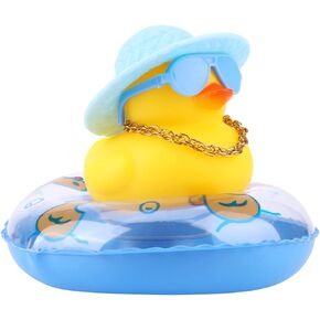 Rubber Duck Car Ornament, Car Duck Decoration Dashboard Duck Yellow Duck Décor for Car Dashboard Office Bedroom Boys Girls Kids Bathing Toy (Blue Transparent Swim Ring)