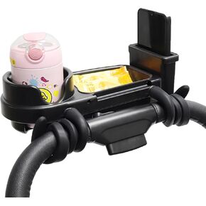 Universal Stroller Snack Tray, 3 in 1 Stroller Cup Holder Tray with Snack Tray Phone Holder Removable, Stroller Tray Attachment with Silicone Flexible Arms Grip for Toddler Accessories