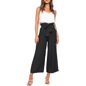 FANCYINN Womens 2 Piece Set V Neck Tank Wide Strap Tops High Waisted Cropped Paper Bag Pants with Belt