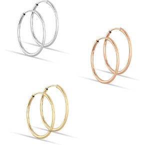 LeCalla 925 Sterling Silver Set of Hoop Earrings Two-Tone Diamond-cut Classic Sleeper Endless Hoops Earring for Women