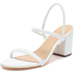 geluboao Heels for Women Classic Open Round Toe Three Straps Slip On Block Low Heel Sandals Strappy Ankle Strap Chunky Heeled Sandals Party Wedding Dress Shoes