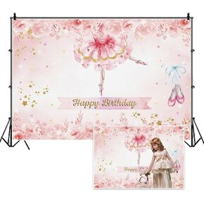 7x5ft Ballerina Birthday Backdrop Pink Rose Flower Golden Star Dancing Girl Watercolour Photography Background Birthday Ballet Party Baby Shower Portrait Studio Photo Props Polyester
