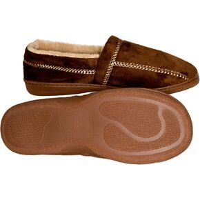 Modern Moccasin Memory Foam Men's Slipper, Size 13-14 - Stylish Microsuede - Long-Lasting Memory Foam - Warm Fleece Lining - Men's Slippers, Brown