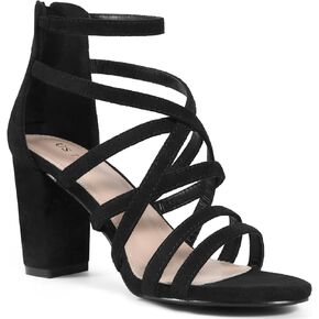 Allegra K Women's Open Toe Strappy Strap Back Zip Chunky Heel Sandals