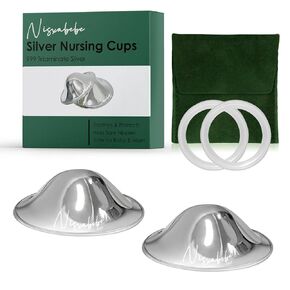 The Original Silver Nursing Cups - Nipple Shields for Nursing Newborn, Newborn Breastfeeding Must Haves for Soothe and Protect Your Nursing Nipples - Trilaminate 999 Silver（Maxi）