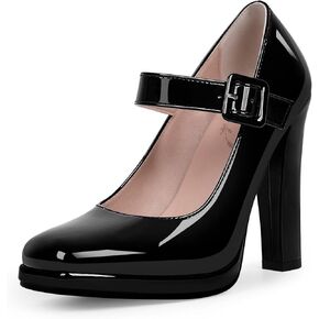 Women's Block High Heel Platform Mary Janes Shoes Buckle Strappy Square Toe Dress Pumps