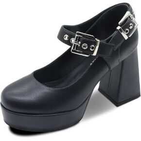 Women's Closed Toe Chunky Platform Block Heels Ankle Strap Goth Mary Janes Shoes