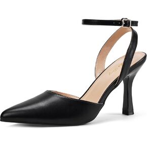 Elisabet Tang 3.42 inch Trendy Ankle Strap Pumps for Women - Sexy Closed Pointed Toe mid Stiletto Heels for Prom Party