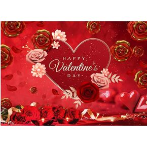 CHAIYA 8x6ft Valentine's Day Photography Backdrop Red Love Heart Romantic Red Rose Flowers Bokeh Valentine's Day Wedding Bridal Shower Party Decor Banner