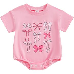 Newborn Baby Girl Bubble Romper Bow Checkboard Short Sleeve T Shirt Jumpsuit Onesie Cute Summer Clothes