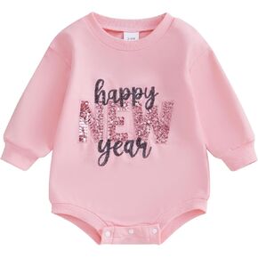 FIOMVA New Years Baby Clothes My 1st New Years Baby Girl Outfit Happy New Year Romper Sequins Long Sleeve Bodysuit Jumpsuit