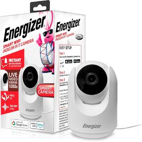 Energizer Smart 2K Indoor Pan & Tilt Wired Camera, Motion Tracking, Two-Way Audio, Night Vision, Instant Notifications, Recording, App, Hub-Free Wi-Fi Connection, Compatible with Alexa & Google Home