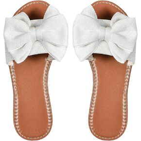 GORGLITTER Women's Bow Sandals Vacation Open Toe Single Band Flats Summer Wide Width Slide Sandals