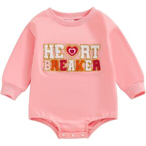 DuAnyozu Baby Girl Boy Valentines Day Outfit Heart Breaker Sweatshirts Bubble Romper Long Sleeve Onesie Summer Clothes