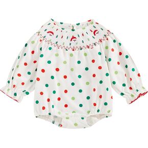 Amiblvowa Newborn Baby Girl Christmas Outfit Plaid Smocked Bubble Romper Embroidery Tree Bodysuit Infant Toddler Fall Clothes