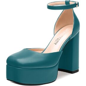 SKYSTERRY Women's Platform Heels 4.3-Inch High Block Chunky Square Closed Toe Pumps Ankle Strap Dress Wedding Party Shoes