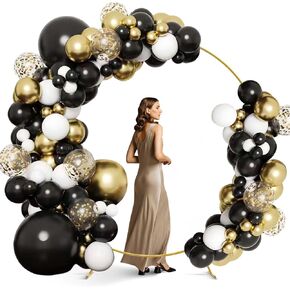 7.2Ft Round Backdrop Stand Circle Balloon Arch Frame Kit for Wedding Flower Ring Party Background Decoration (Black/White)