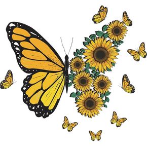 Butterfly Wall Stickers Large Butterfly Decal，Butterflies Sunflowers Wall Decor Yellow Wall Decal Murals Peel and Stick Wall Art Decal for Nursery Bedroom Living Room Classroom