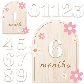 Baby Monthly-Milestone Cards Announcement Pregnancy Cards Reversible Newborn Photograph Props Shower Neutral Gift Wooden Milestone Sign for Boy Girl