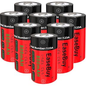 123A Rechargeable Batteries, EaseBuy 8-Pack 800mAH Rechargeable Batteries for Arlo VMS3130 VMC3030 VMK3200 VMS3330 3430 3530 Cameras, Alarm System, Flashlight