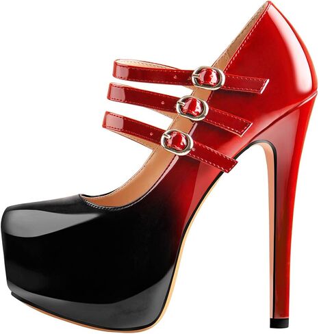 15cm Platform Round Toe Patent High Heel Stiletto Ankle Strap Pumps in Saudi Arabia