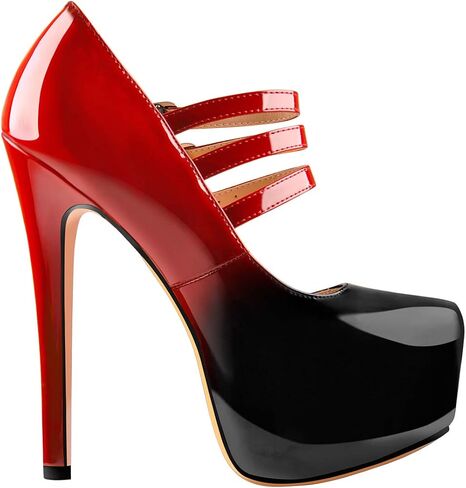 15cm Platform Round Toe Patent High Heel Stiletto Ankle Strap Pumps in Saudi Arabia
